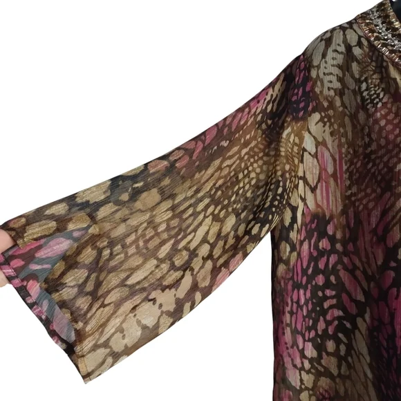 Chico's Women's Multicolor Abstract Embellished Tunic V-Neck 3/4 Sleeve Size 1 - Picture 4 of 9